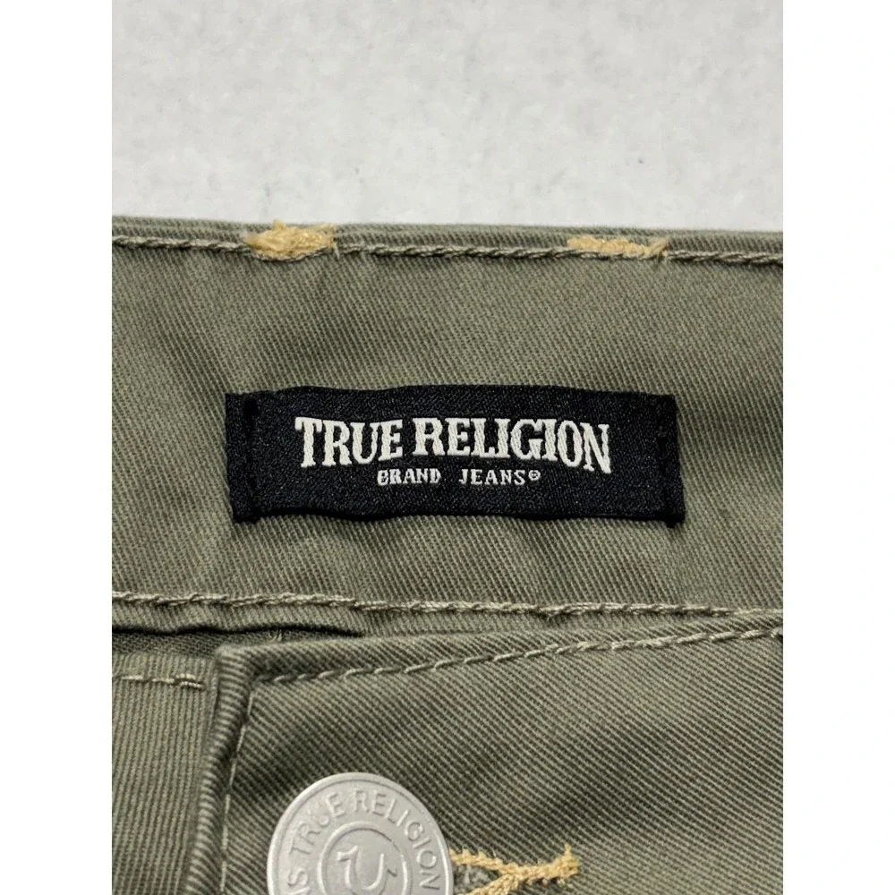 True Religion Mens 32 Green Cargo Shorts Canvas Utility Logo 12in Inseam Outdoor